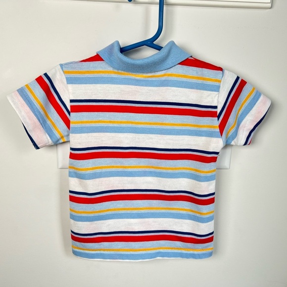 Vintage Healthtex Striped Polo Shirt White Blue Yellow Red Size 3T Preppy - Picture 5 of 5